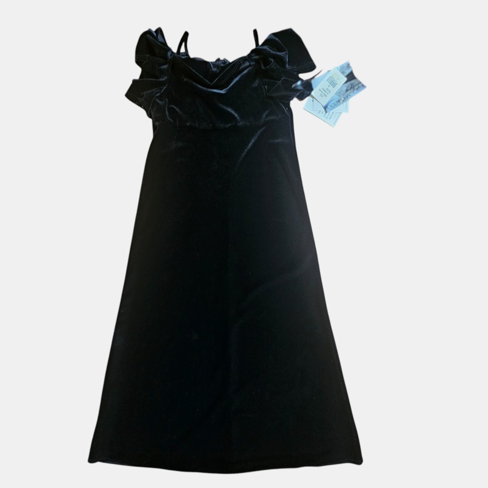 Jessica McClintock Velvet Cold Shoulder Midi Dress 6 Gatsby 90s Old Money NWT